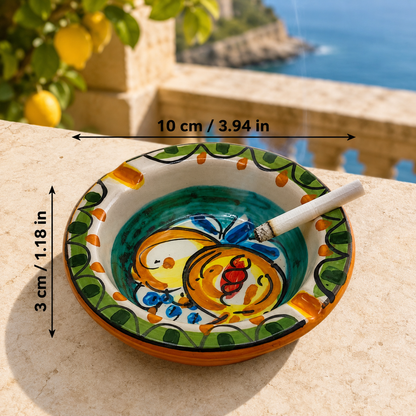 Hand-Painted Sicilian Ceramic Ashtray 10 cm – Italian Caltagirone Pottery