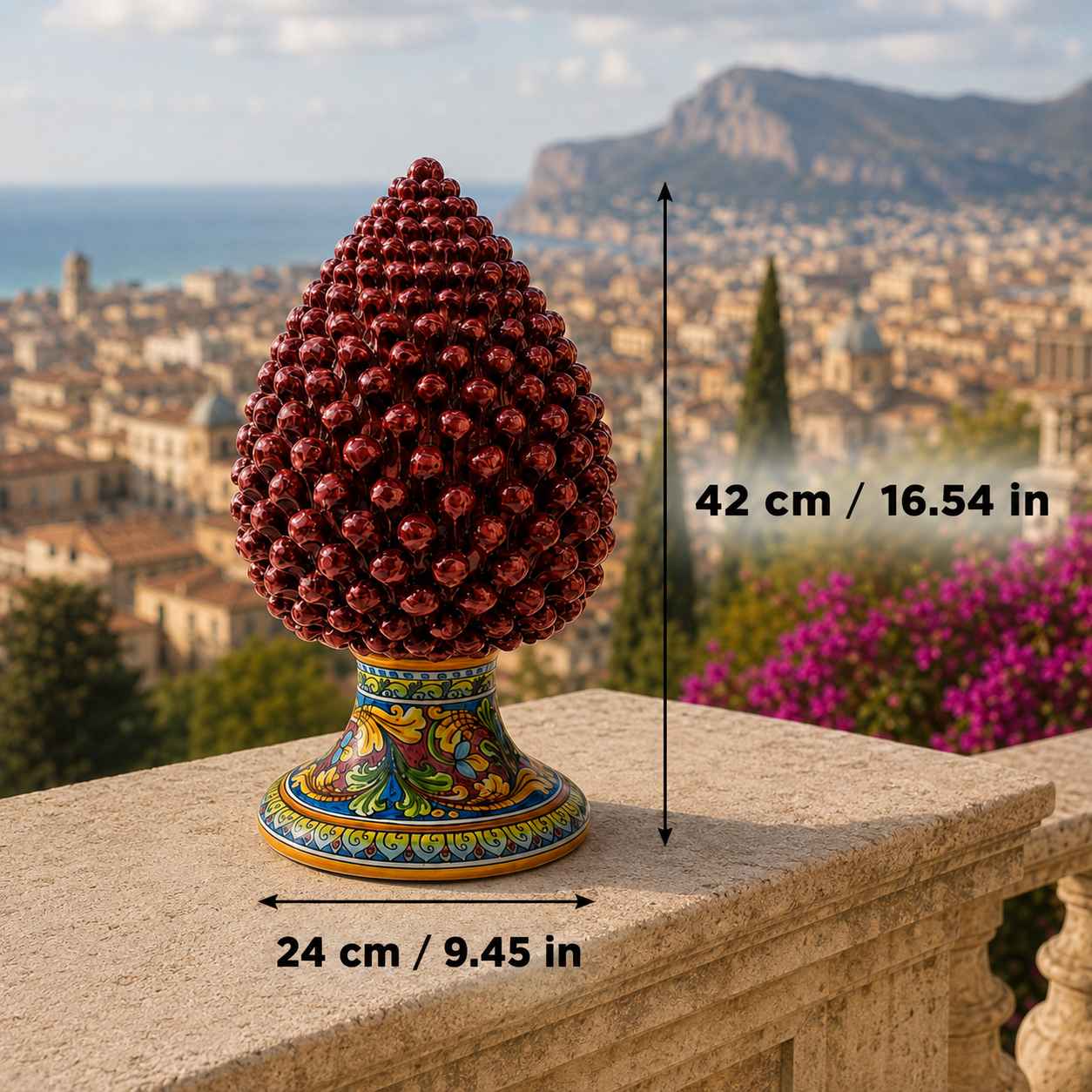 Large Sicilian Ceramic Pine Cone 42 cm – Handmade Italian Pigna