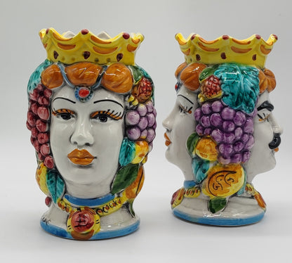 Double-Faced Sicilian Testa di Moro Vase – Handmade Caltagirone Ceramic Head
