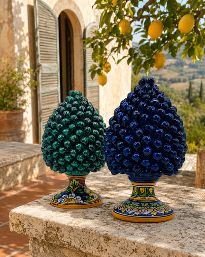 Sicilian Ceramic Pine Cone 27 cm – Emerald Green or Cobalt Blue Handmade Pigna