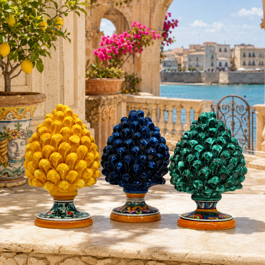 Handmade Sicilian Ceramic Pine Cone 22 cm – Emerald Green Caltagirone Home Decor