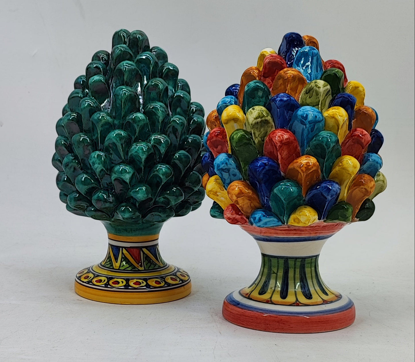 Sicilian Ceramic Pine Cone 22 cm – Emerald Green or Multicolour Handmade Pigna
