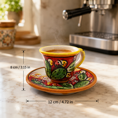 Hand-Painted Sicilian Espresso Cup and Saucer – Caltagirone Italian Ceramic