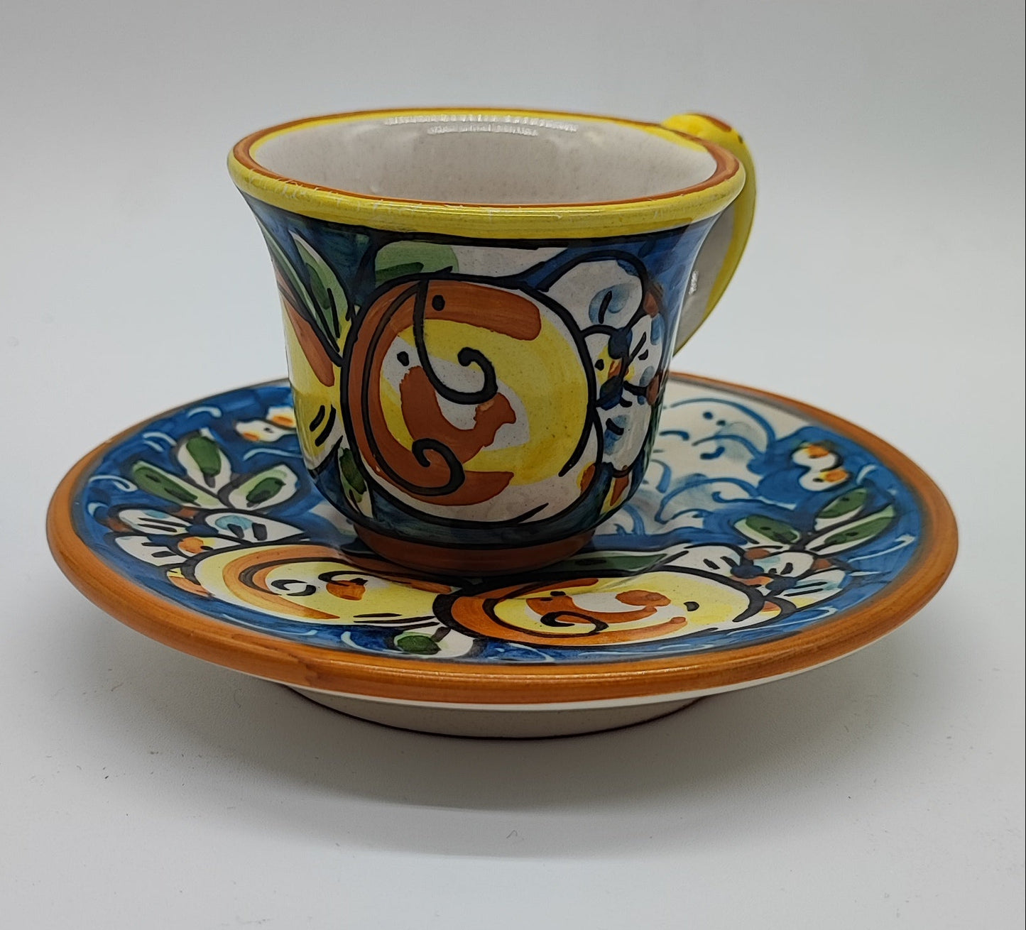 Hand-Painted Sicilian Espresso Cup and Saucer – Caltagirone Italian Ceramic