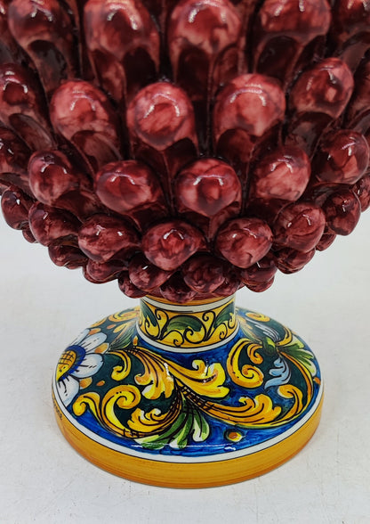 Handmade Sicilian Ceramic Pine Cone 30 cm – Yellow or Burgundy Caltagirone Pigna