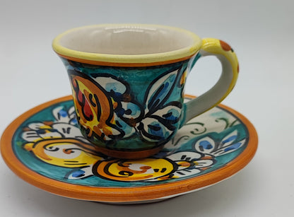 Hand-Painted Sicilian Espresso Cup and Saucer – Caltagirone Italian Ceramic