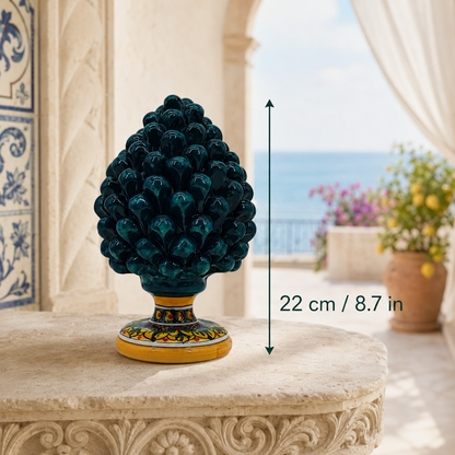 Handmade Sicilian Ceramic Pine Cone – 22 cm Italian Good Luck Decoration