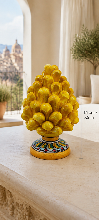 Handmade Sicilian Ceramic Pine Cone 15 cm – Antique Mediterranean Decor