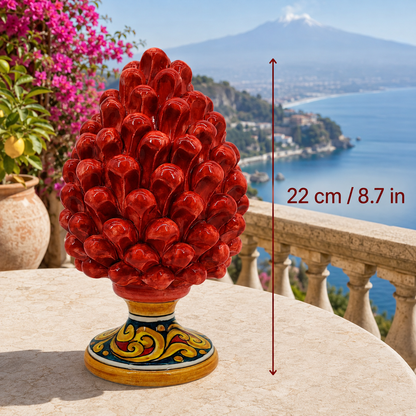 Handmade Sicilian Ceramic Pine Cone – 22 cm Taormina-Inspired Italian Décor