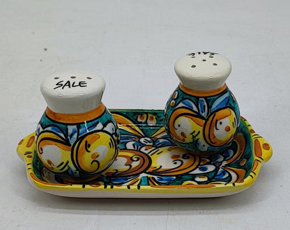 Rectangular green Sicilian ceramic tray hand-painted with traditional Caltagirone motifs