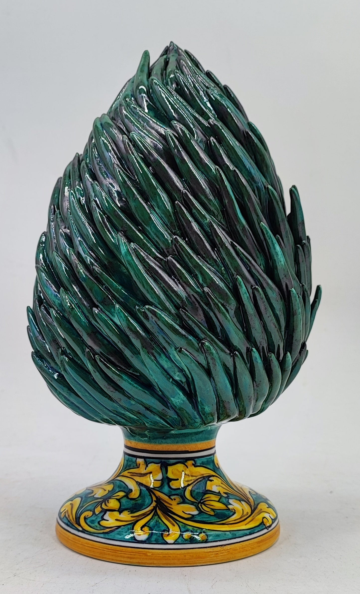 Emerald Green Sicilian Ceramic Pine Cone 28 cm – Hand-Painted Caltagirone Pigna