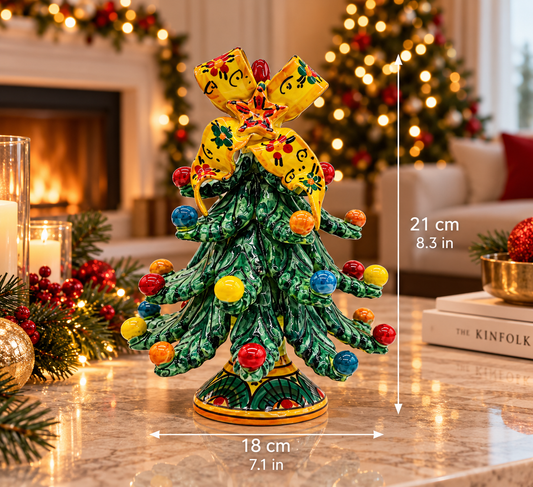 Sicilian ceramic Christmas tree measuring 21 cm high and 18 cm wide