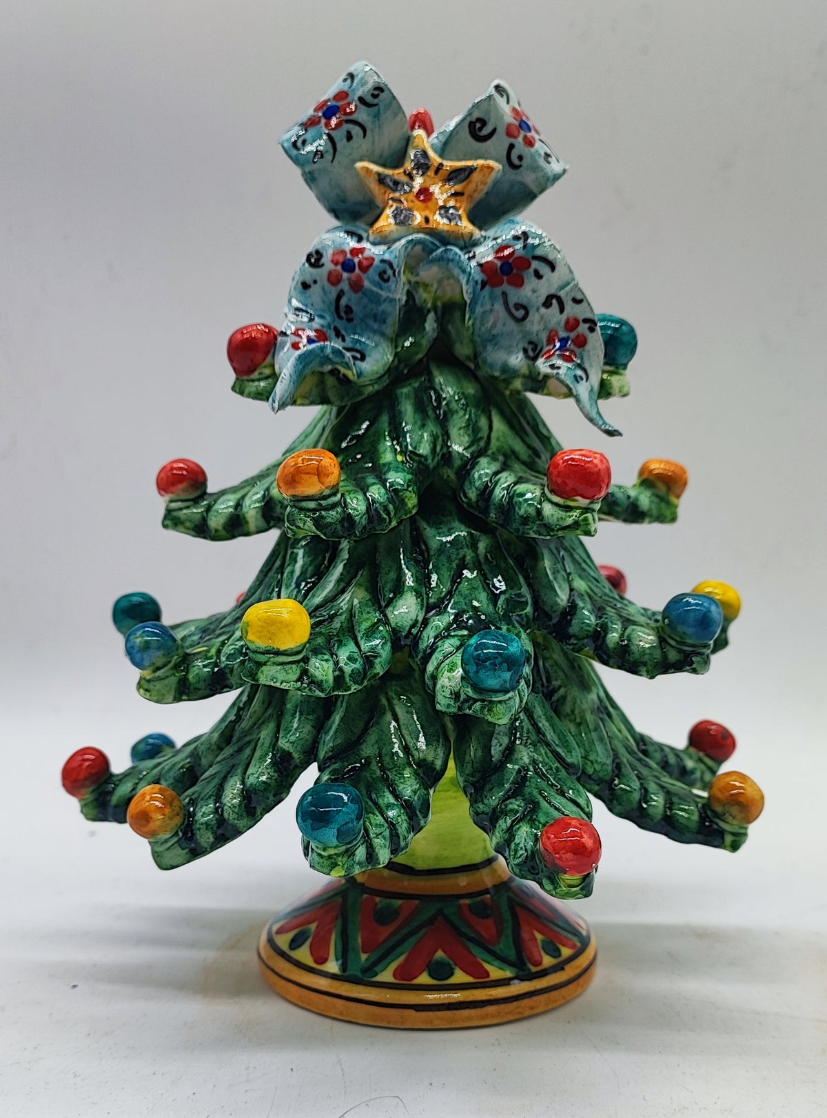 Close-up of colorful ceramic ornaments and traditional hand-painted Caltagirone details