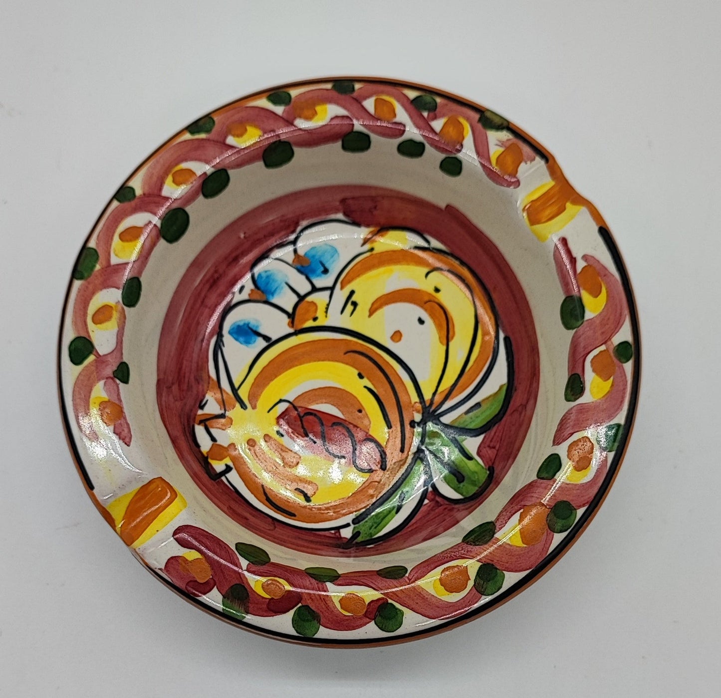 Hand-Painted Sicilian Ceramic Ashtray 10 cm – Italian Caltagirone Pottery