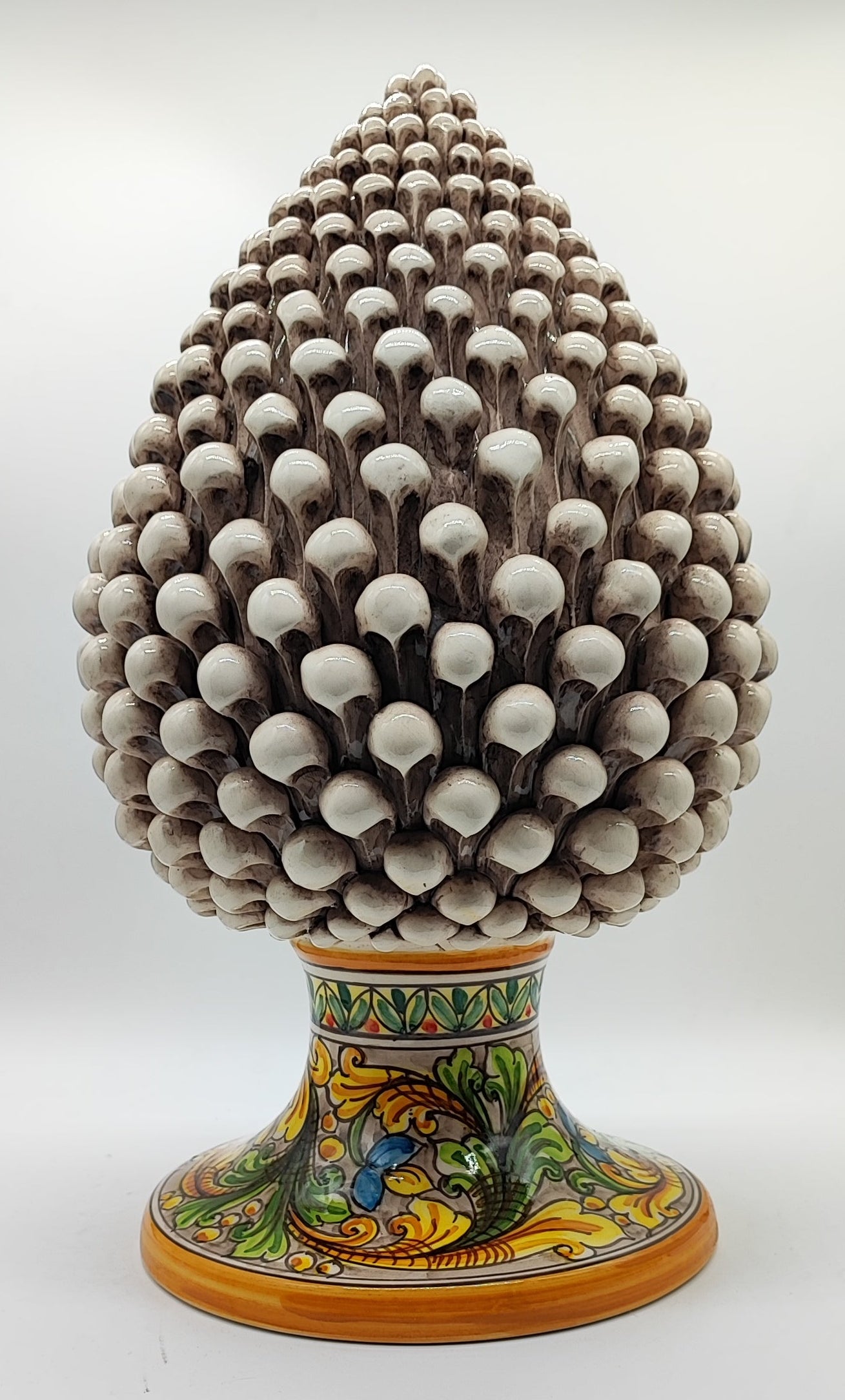 Large Sicilian Ceramic Pine Cone 42 cm – Hand-Painted Italian Pigna