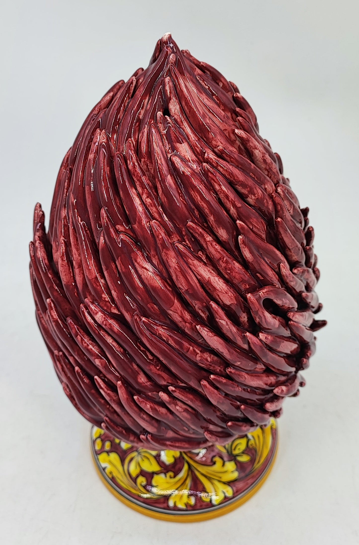 Handmade Sicilian Ceramic Pine Cone 28 cm – Burgundy Caltagirone Pigna