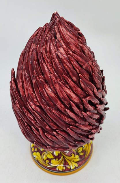 Handmade Sicilian Ceramic Pine Cone 28 cm – Burgundy Caltagirone Pigna