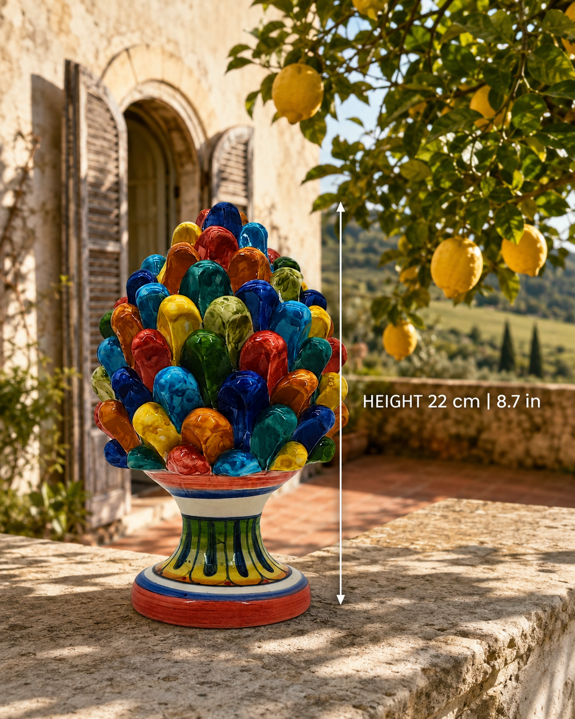 Sicilian Ceramic Pine Cone 22 cm – Emerald Green or Multicolour Handmade Pigna