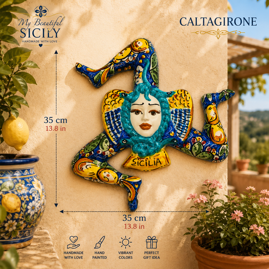 Large Handmade Sicilian Trinacria Wall Decor 35 cm – Ceramica di Caltagirone – Italian Ceramic Wall Art – Made in Sicily
