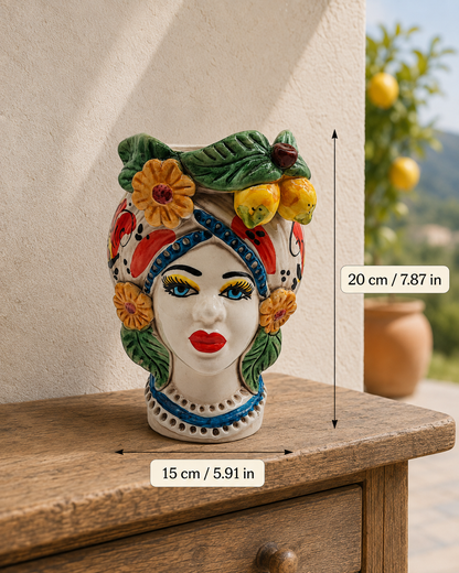 Sicilian Testa di Moro Pair – Hand-Painted Caltagirone Ceramic Head Vases
