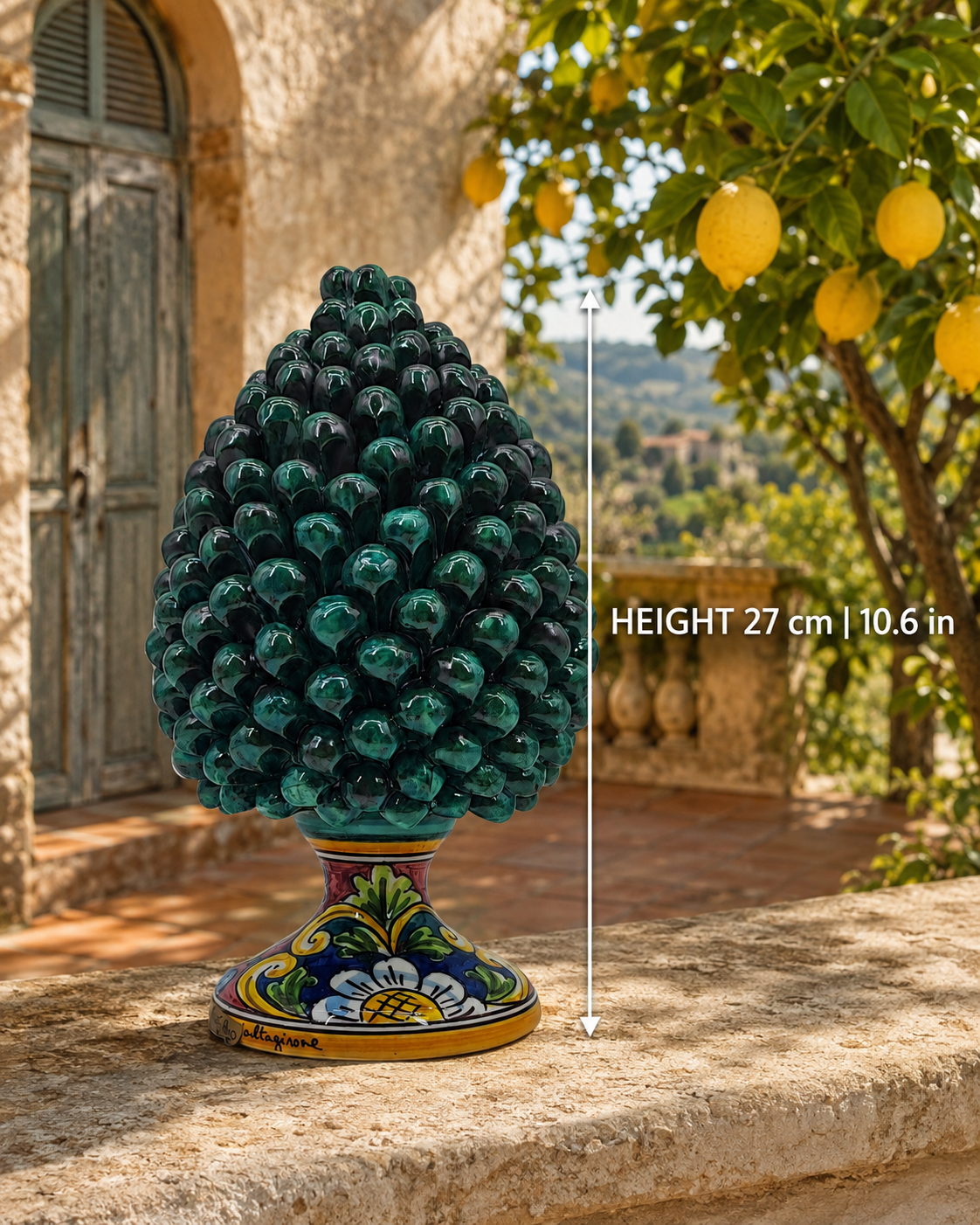 Sicilian Ceramic Pine Cone 27 cm – Emerald Green or Cobalt Blue Handmade Pigna