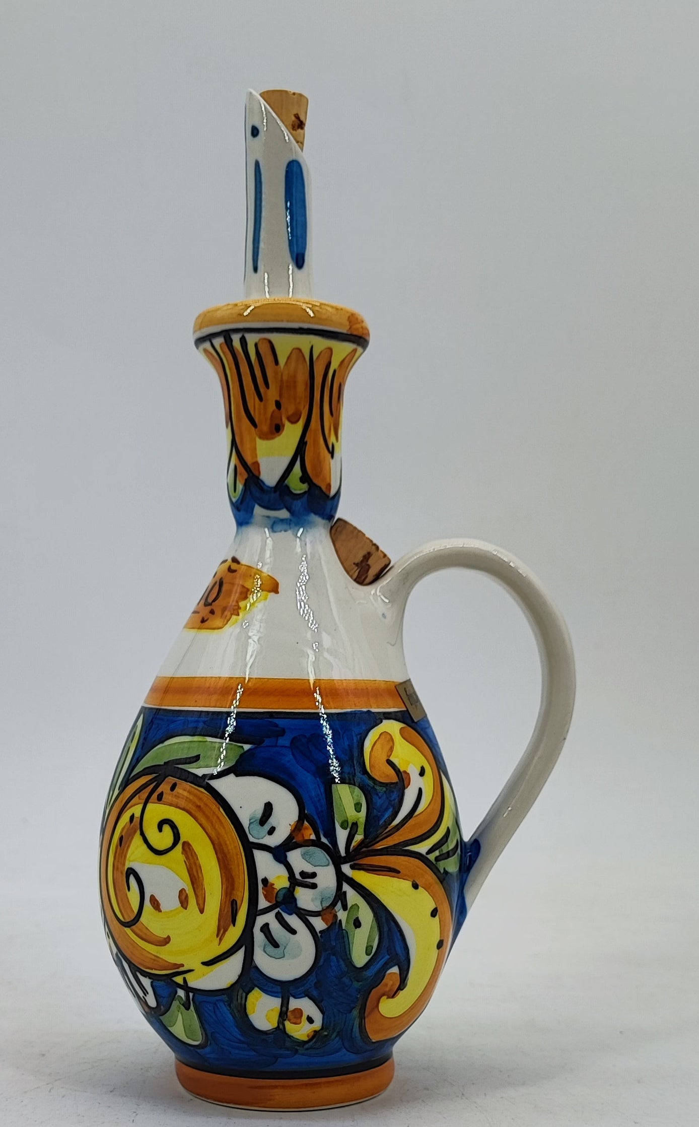 Handmade Sicilian Ceramic Olive Oil Bottle – Caltagirone Style, 24 cm