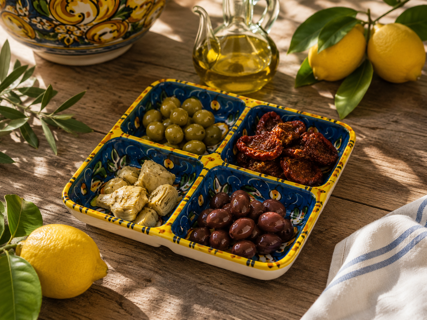 Handmade Sicilian Ceramic Appetizer Serving Dish – Caltagirone Antipasti Tray – Hand Painted Italian Snack Platter – Olive, Tapas & Dip Server