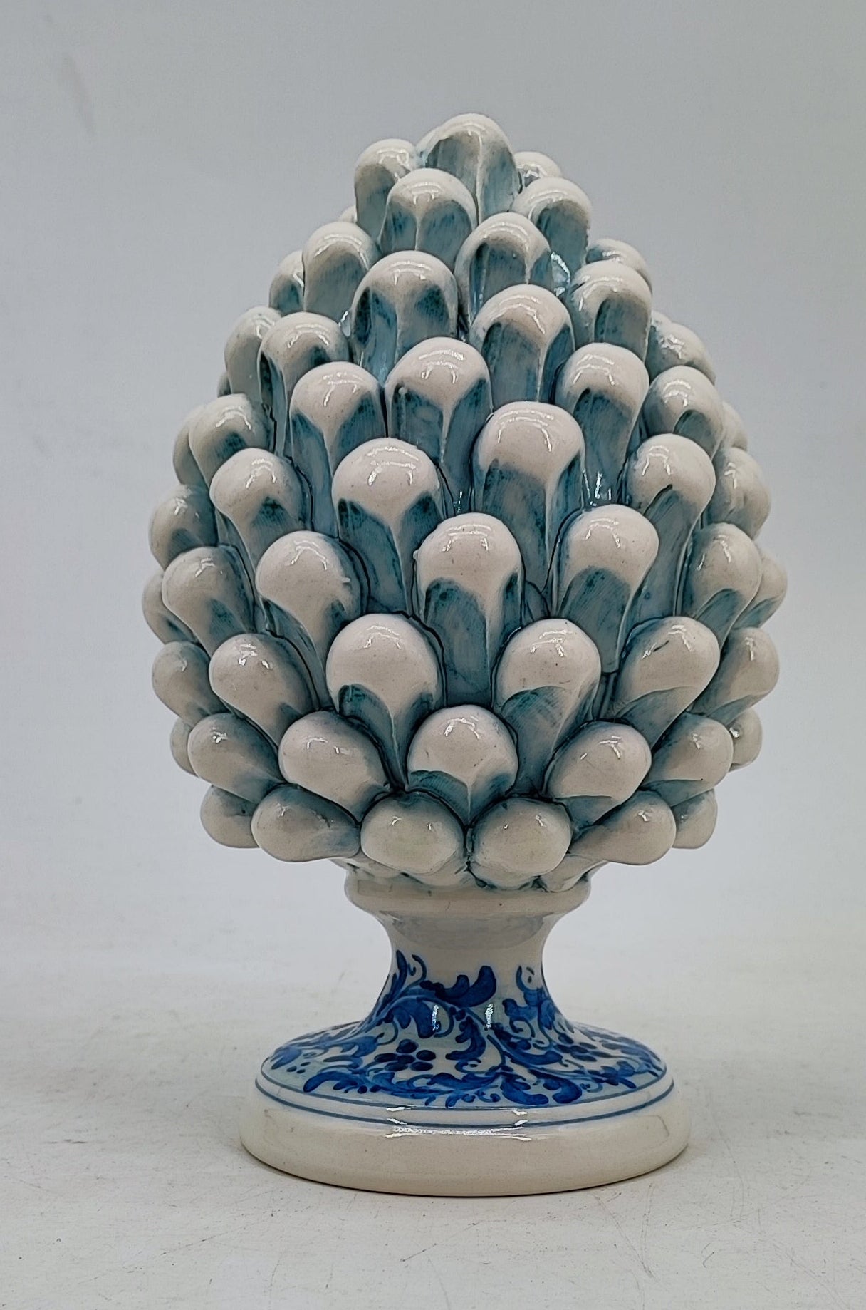 Handmade Sicilian Ceramic Pine Cone in Aqua Blue – Italian Good Luck Home Decor