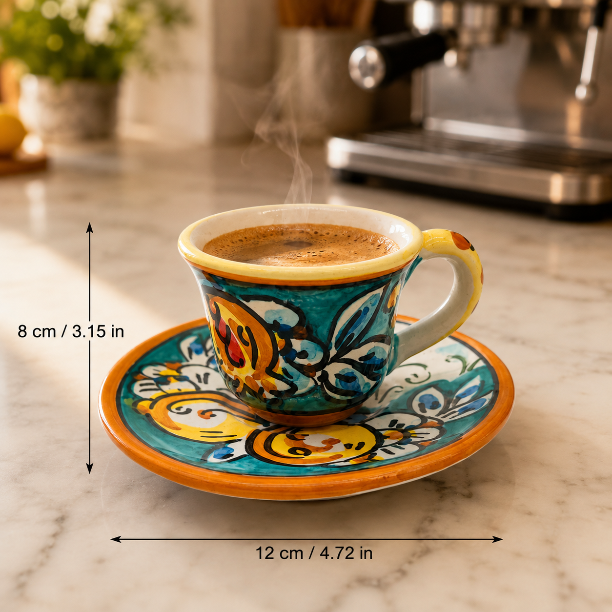 Hand-Painted Sicilian Espresso Cup and Saucer – Caltagirone Italian Ceramic