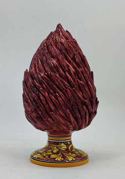 Handmade Sicilian Ceramic Pine Cone 28 cm – Burgundy Caltagirone Pigna