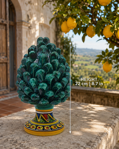 Sicilian Ceramic Pine Cone 22 cm – Emerald Green or Multicolour Handmade Pigna