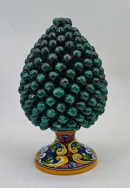 Sicilian Ceramic Pine Cone 27 cm – Emerald Green or Cobalt Blue Handmade Pigna