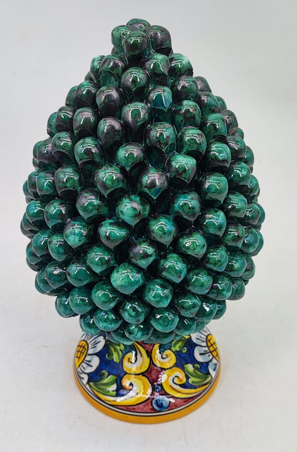 Sicilian Ceramic Pine Cone 27 cm – Emerald Green or Cobalt Blue Handmade Pigna