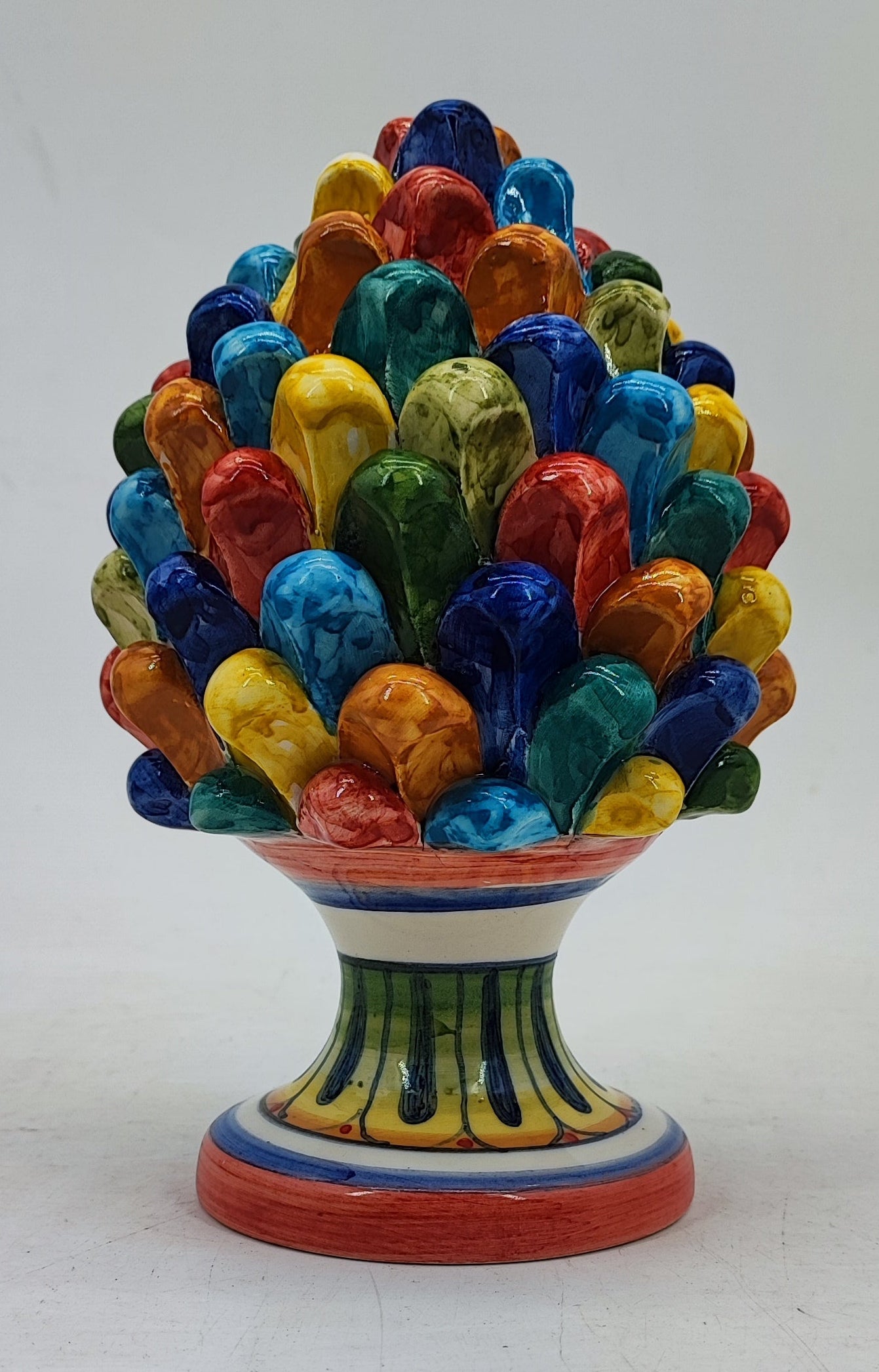 Sicilian Ceramic Pine Cone 22 cm – Emerald Green or Multicolour Handmade Pigna