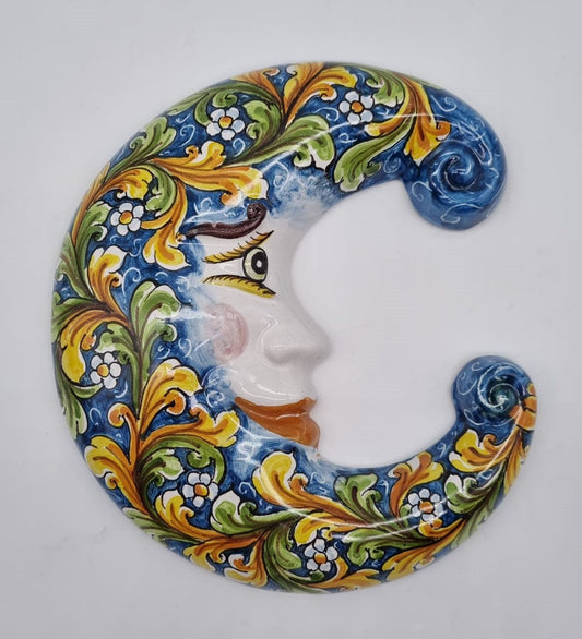 Handcrafted Ceramica di Caltagirone Moon Sculpture