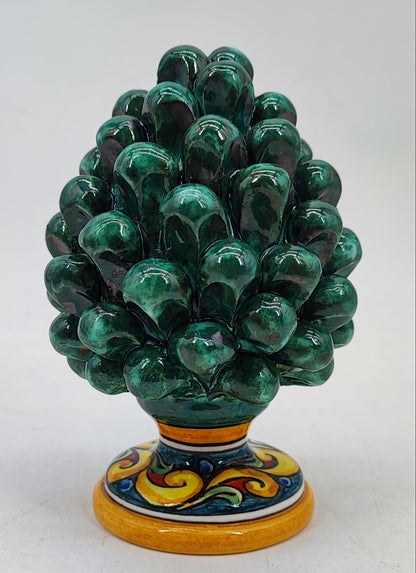Handmade Sicilian Ceramic Pine Cone 17 cm – Emerald Green or Burgundy