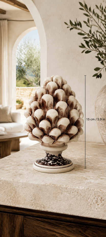 Handmade Sicilian Ceramic Pine Cone 15 cm – Antique Mediterranean Decor