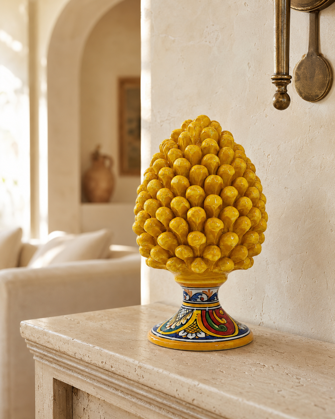 Handmade Sicilian Ceramic Pine Cone 30 cm – Yellow or Burgundy Caltagirone Pigna