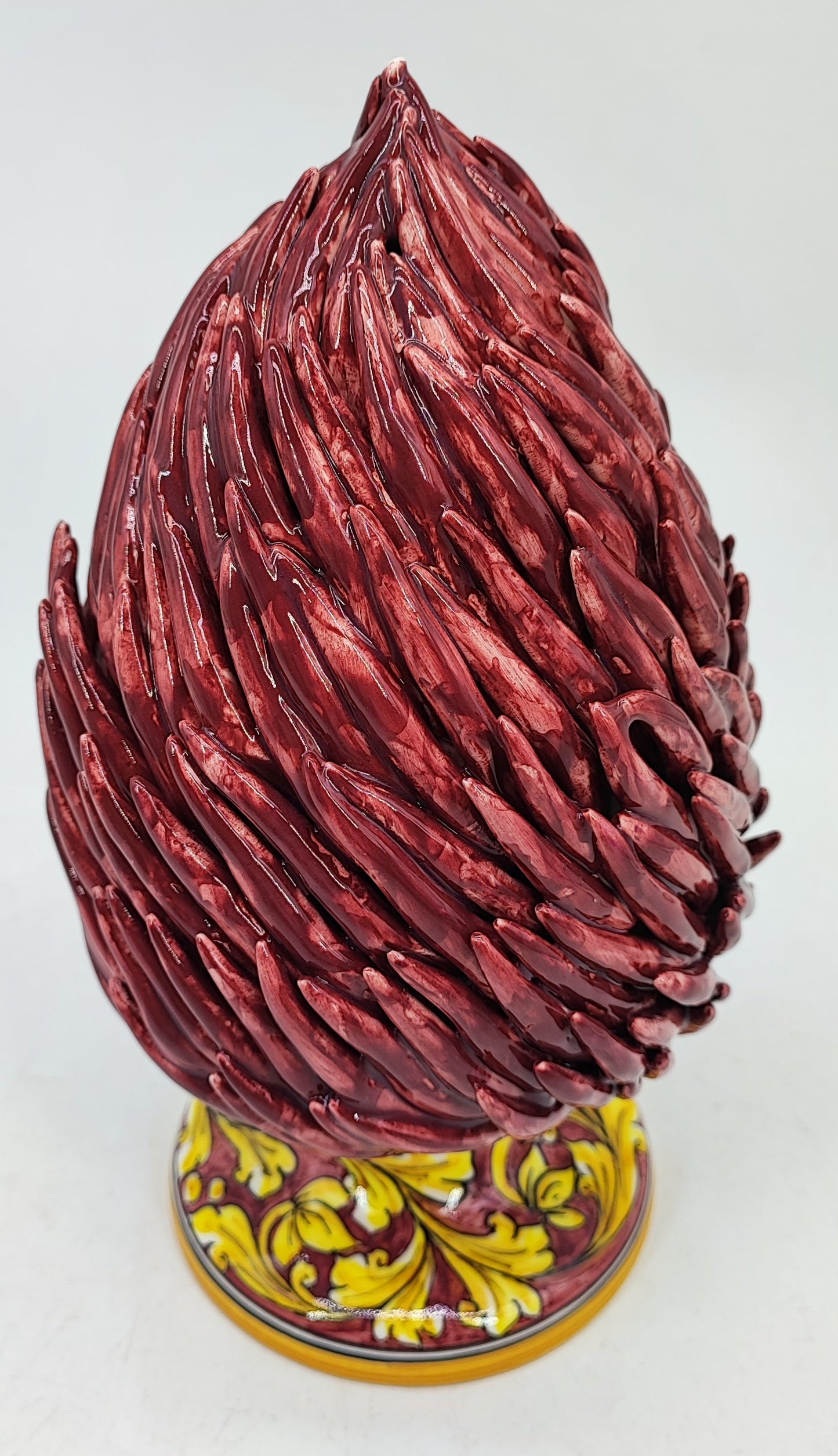 Handmade Sicilian Ceramic Pine Cone 28 cm – Burgundy Caltagirone Pigna