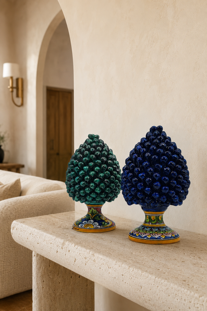 Sicilian Ceramic Pine Cone 27 cm – Emerald Green or Cobalt Blue Handmade Pigna