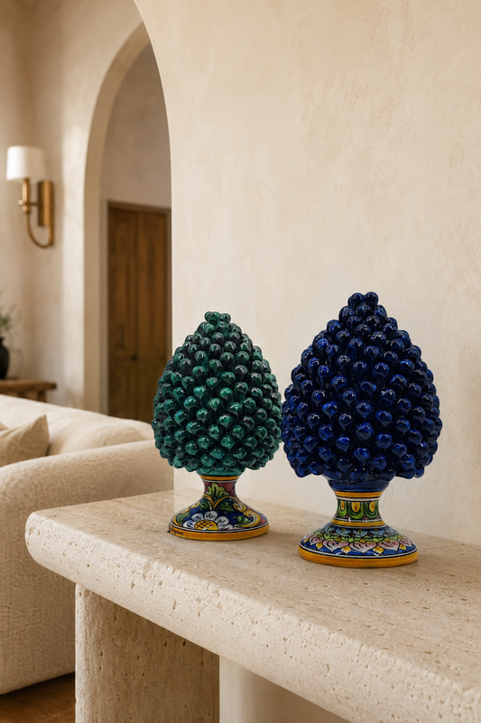 Sicilian Ceramic Pine Cone 27 cm – Emerald Green or Cobalt Blue Handmade Pigna