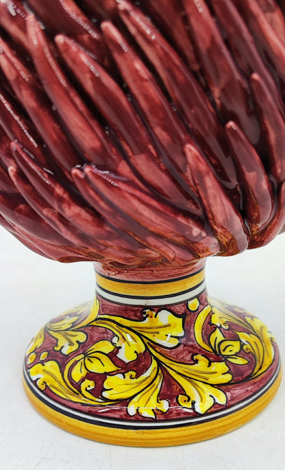 Handmade Sicilian Ceramic Pine Cone 28 cm – Burgundy Caltagirone Pigna