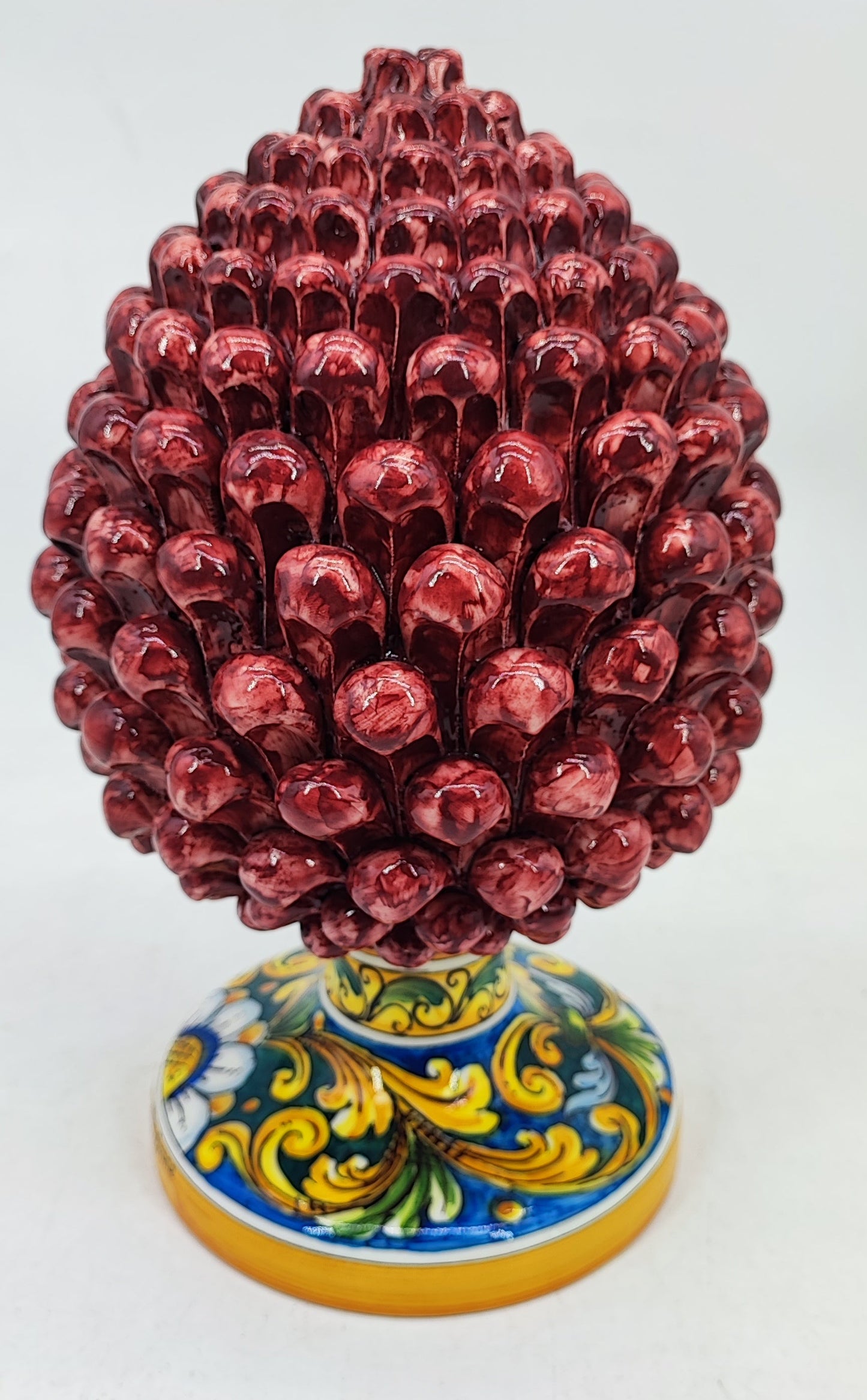 Handmade Sicilian Ceramic Pine Cone 30 cm – Yellow or Burgundy Caltagirone Pigna