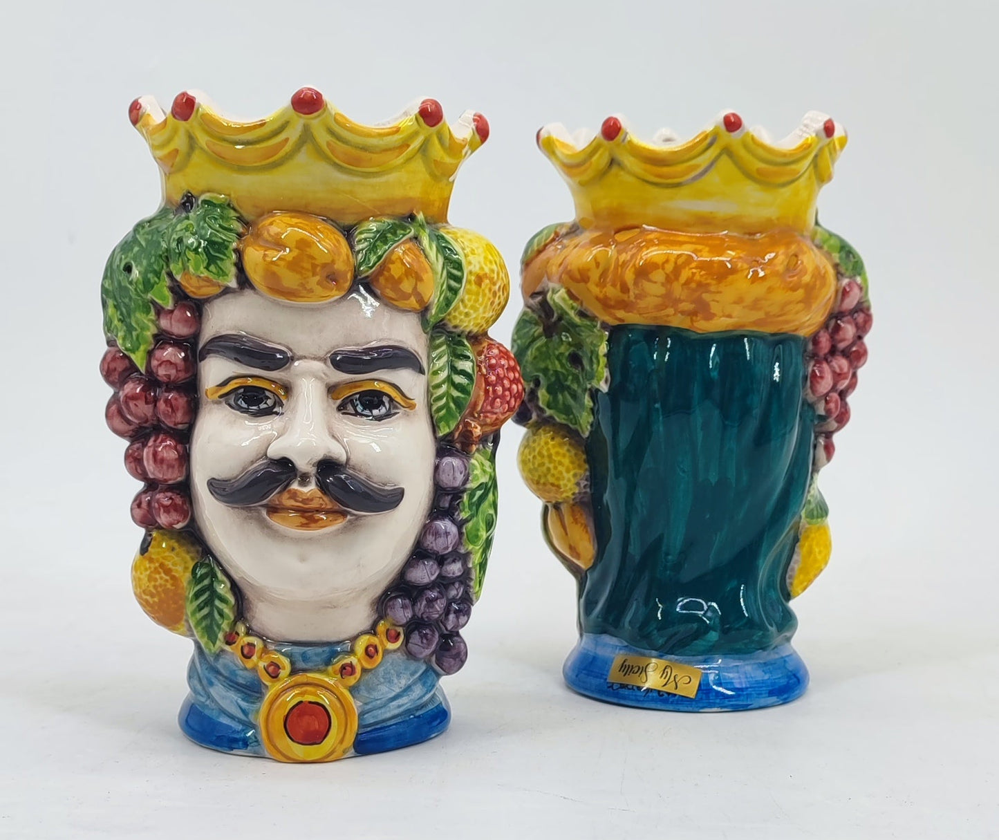 Male Testa di Moro king with crown, lemons, grapes and hand-painted Sicilian details