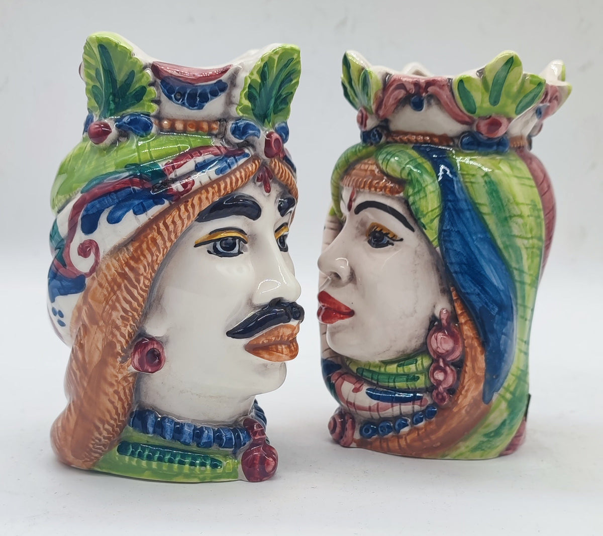Male Testa di Moro hand-painted ceramic head inspired by traditional Caltagirone pottery.