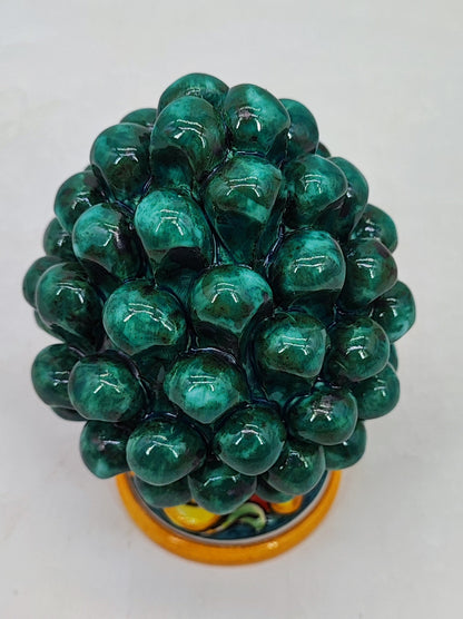 Handmade Sicilian Ceramic Pine Cone 17 cm – Emerald Green or Burgundy