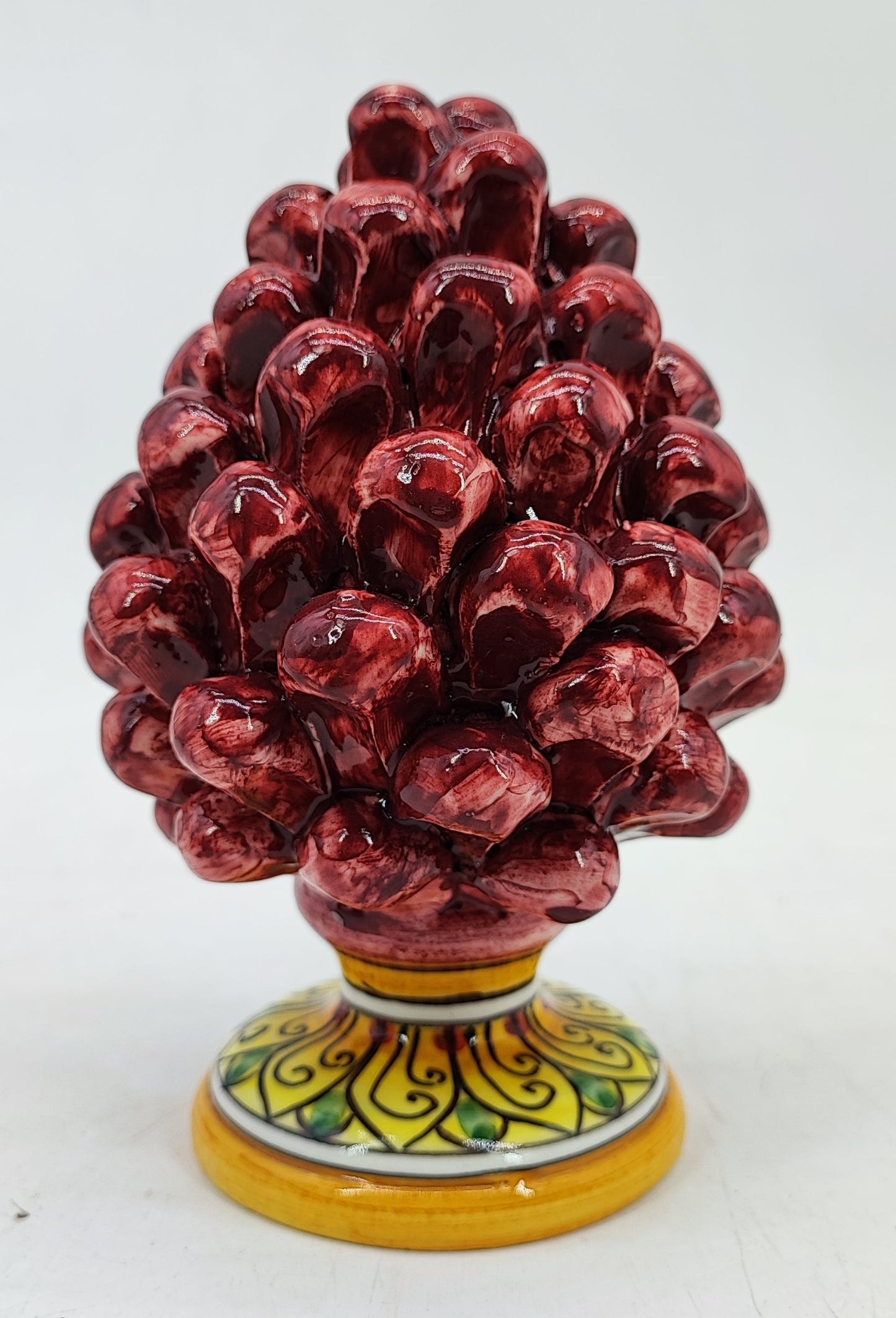 Handmade Sicilian Ceramic Pine Cone 17 cm – Emerald Green or Burgundy