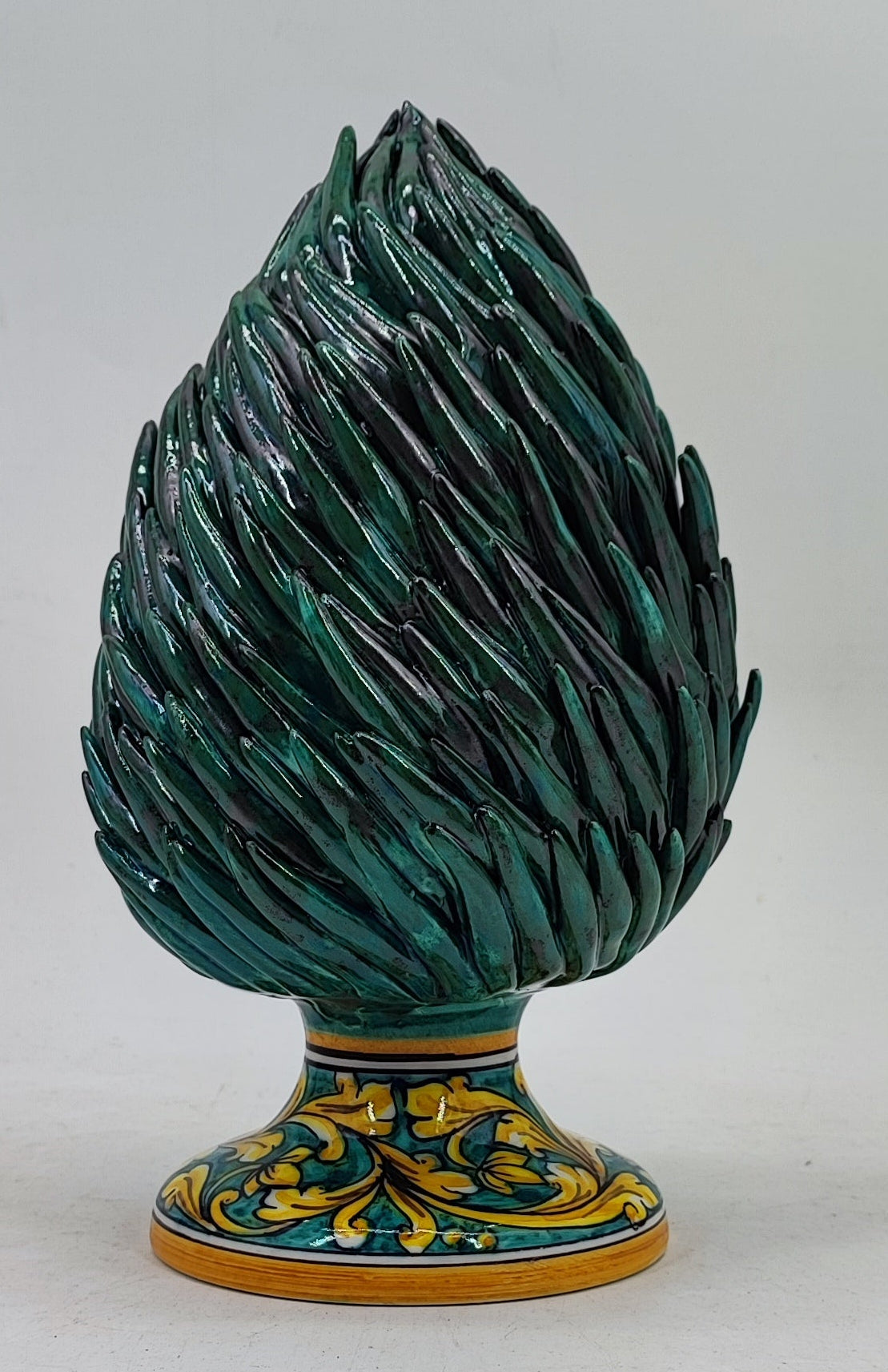 Emerald Green Sicilian Ceramic Pine Cone 28 cm – Hand-Painted Caltagirone Pigna
