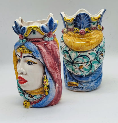 Sicilian Moorish Heads pair styled in a Mediterranean home interior