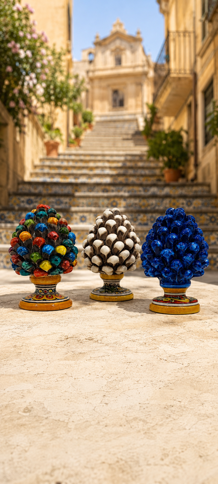 Handmade Sicilian Ceramic Pine Cone 17 cm – Colorful Italian Home Decor